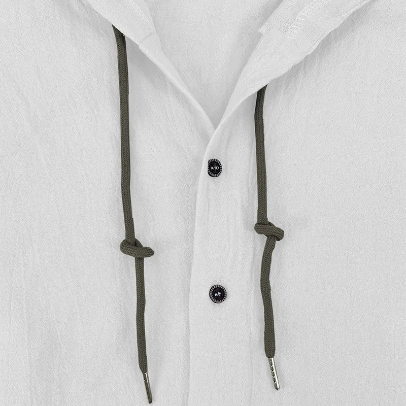Camisas casuales de playa para hombre, de algodón y lino, con capucha, de manga larga, para hombre, holgada, de color liso, con botones, cárdigan, ropa de calle.