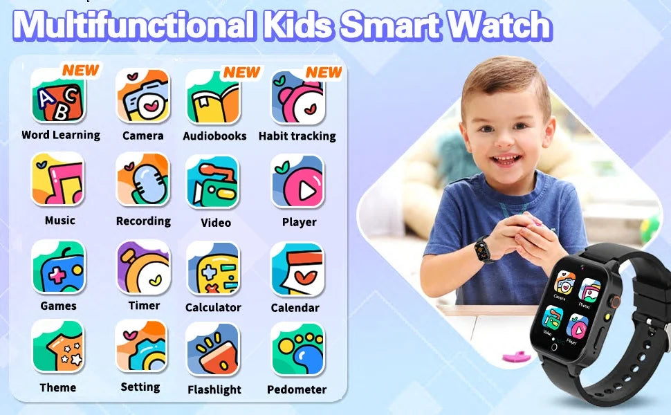 Montre connectée pour enfants, 26 jeux, écran tactile, caméra, podomètre, vidéo, musique, MP3, réveil, livres audio, suivi des habitudes, jouets pour enfants, cadeaux