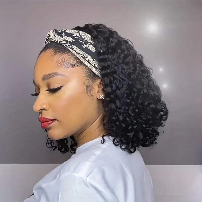 200% Density Brazilian Remy Human Hair Full Machine Made Wig - Kinky Curly Glueless Headband Wig for Women