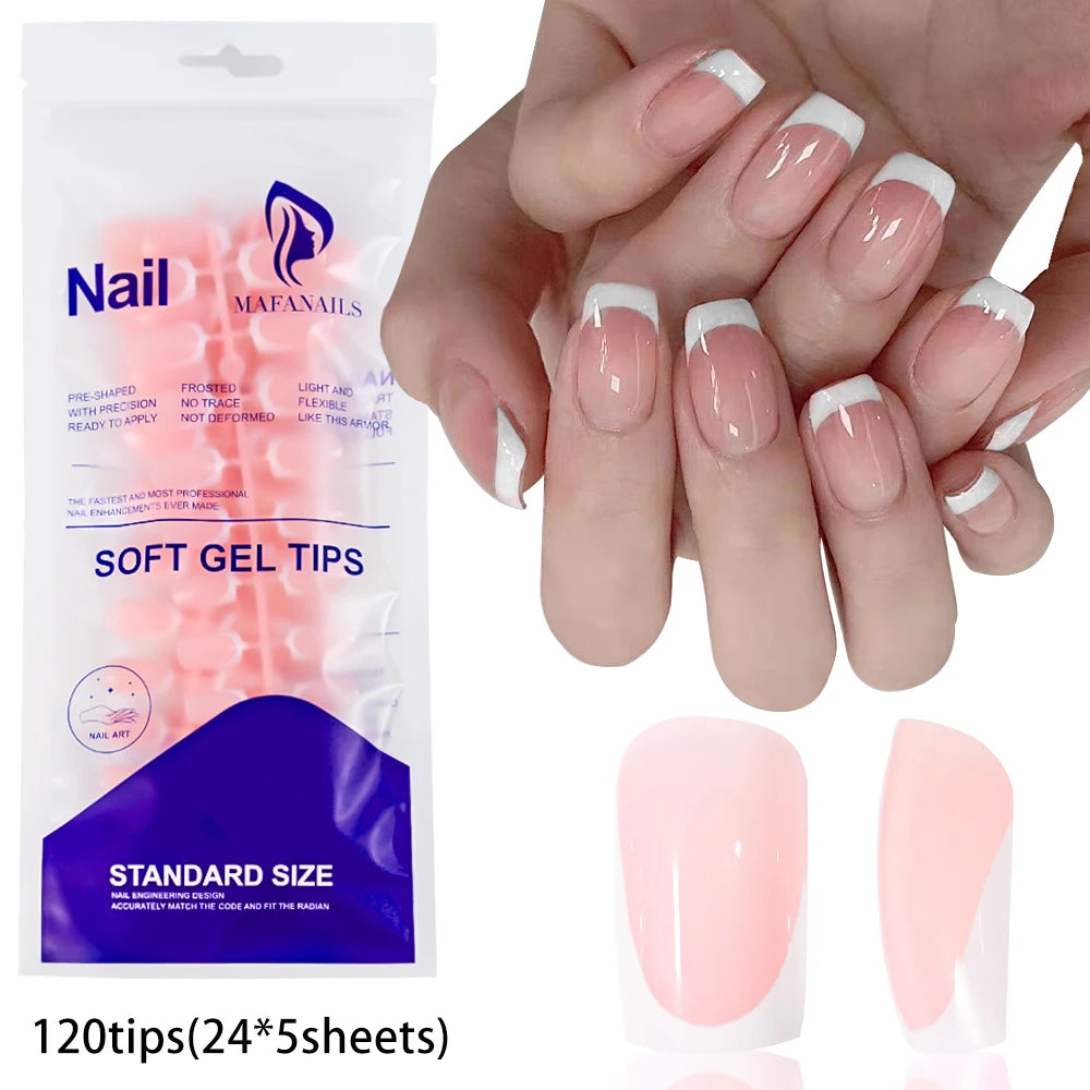 120 Uñas postizas acrílicas hechas a mano con diseño de ataúd de color rosa ombré, brillo, diseño degradado, artificiales