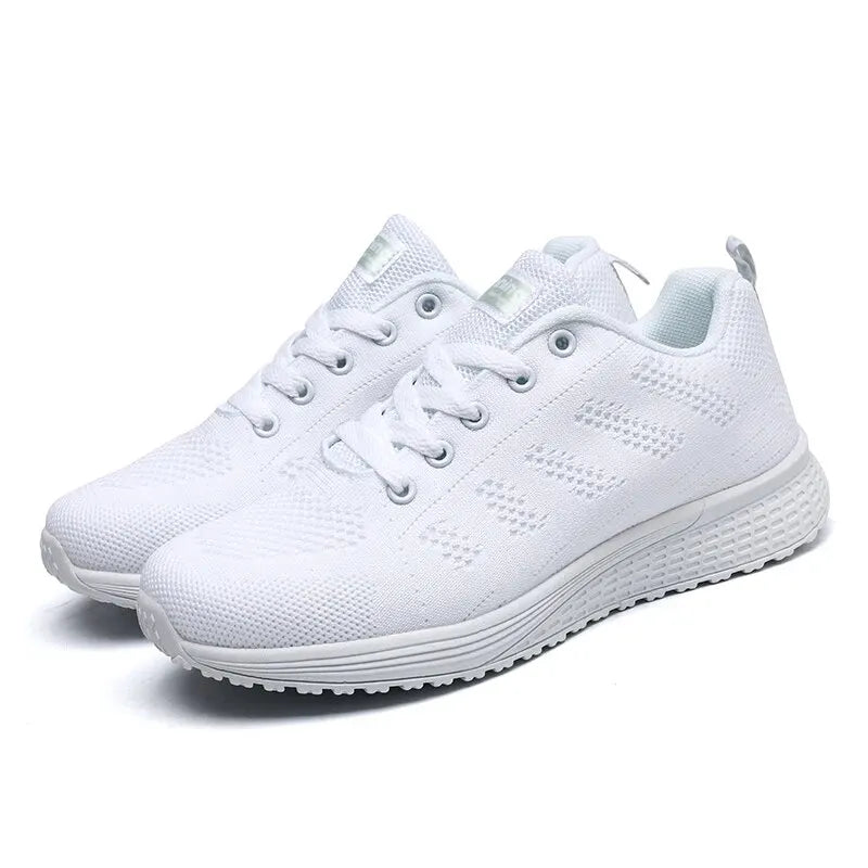 Zapatillas casuales de mujer, moda, transpirables, de malla para caminar, planas, blancas, calzado femenino