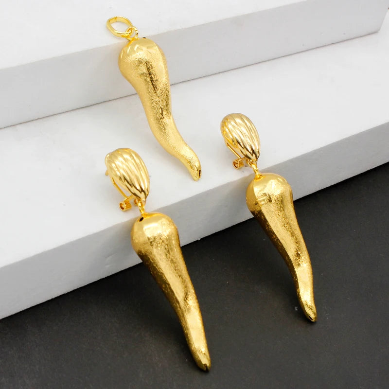 Juego de joyas brasileñas para mujer, pendientes de chile, colgante, Dubái, Nigeria, África, chapado en oro de 24 quilates, conjunto de joyas nupciales para boda