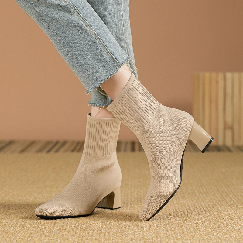 Botas de mujer, nueva moda, punta fina, tejido suave, informales, cómodas (altura del tacón 4.5 cm)