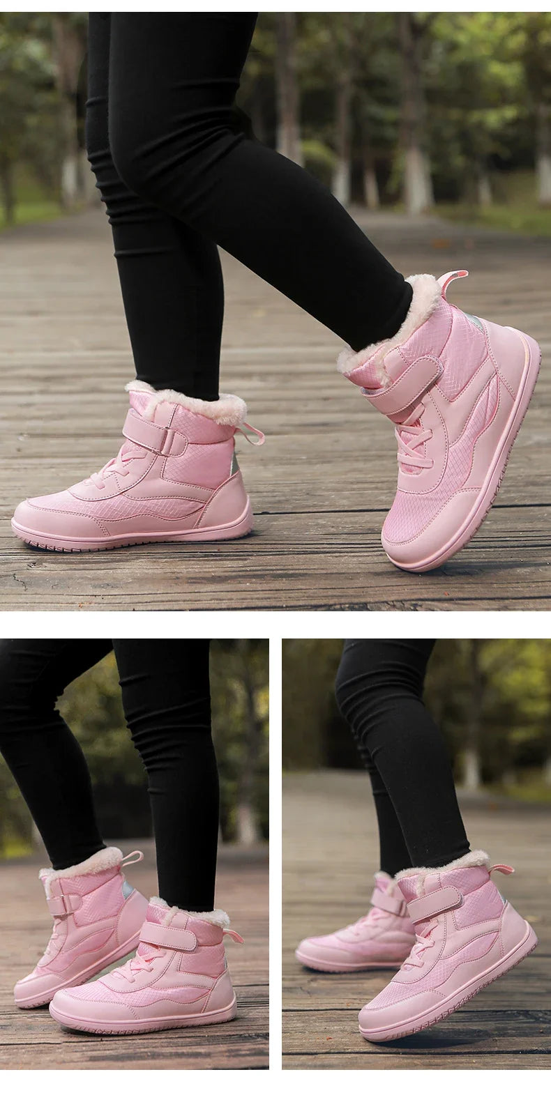 Boys Girls Winter Snow Boots Wide Toe Barefoot Insulated Waterproof Fur Lined Shoes for Kids Cold Weather Outdoor Sneakers