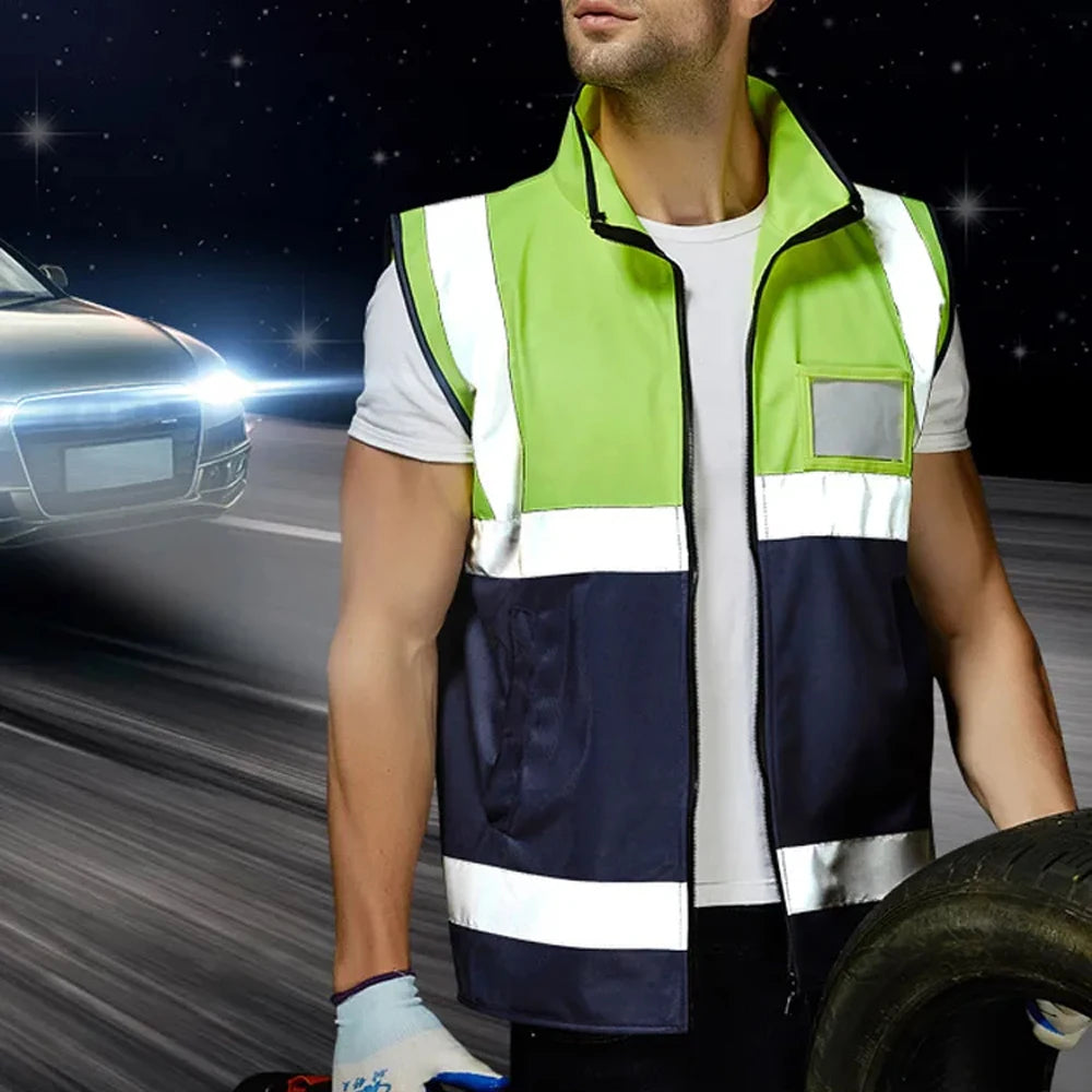 Chaleco de trabajo con múltiples bolsillos, cremallera frontal, alta visibilidad, ropa de trabajo, chaleco de seguridad para construcción bicolor, uniforme