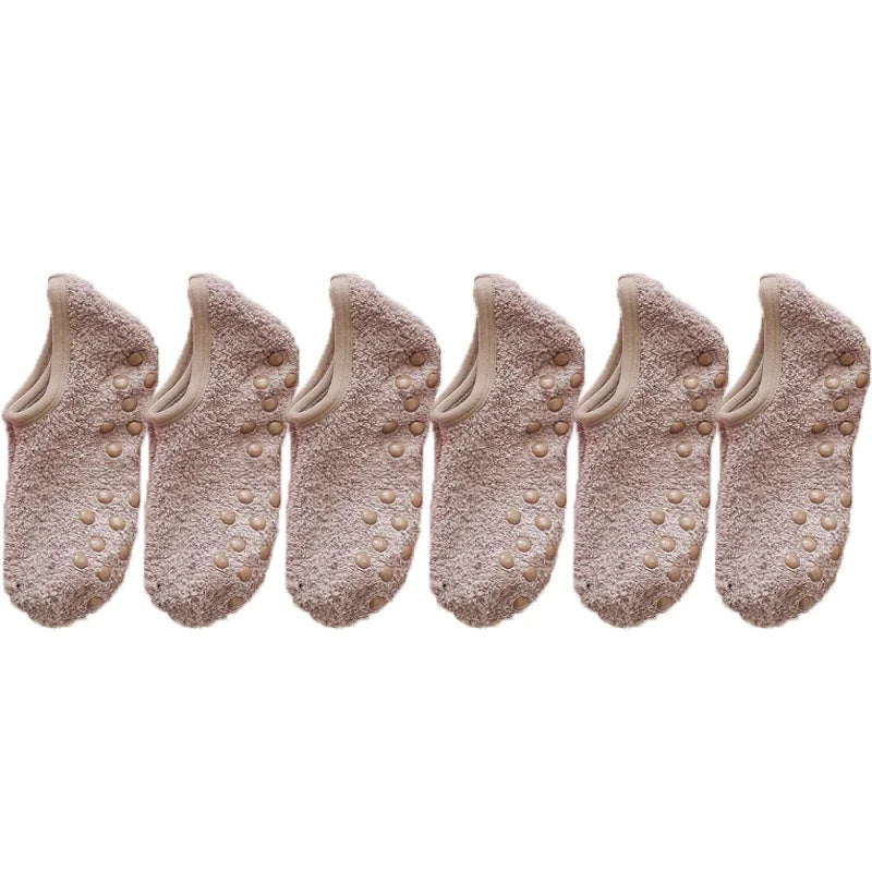 Myke korallfleece sokker kvinner vinter varme tykke plysj Sox hjem gulv sovetøfler silikon sklisikre båtsokker hipster