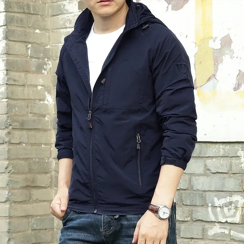Chaqueta de hombre para senderismo y camping al aire libre, impermeable, cortavientos con capucha, abrigo informal nuevo de otoño, chaqueta táctica militar para hombre 6XL