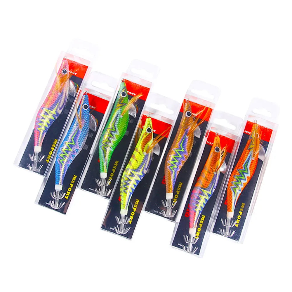 1pcs Wooden Shrimp Fishing Lure Squid Jig Fishing Hook Octopus Cuttlefish Artificial Jigging Lures Hard Bait Pesca 3.5# 14CM 20g