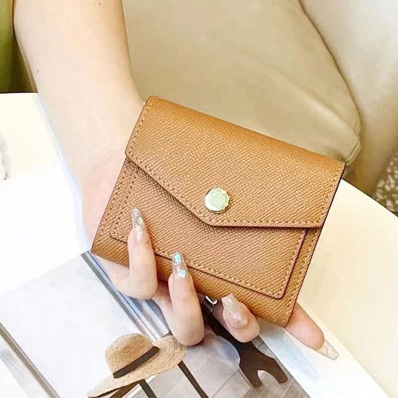 Cartera corta de lujo de diseñador para mujer, de cuero genuino, monedero de marca de moda con iniciales personalizadas, tarjetero de piel de vaca para señora