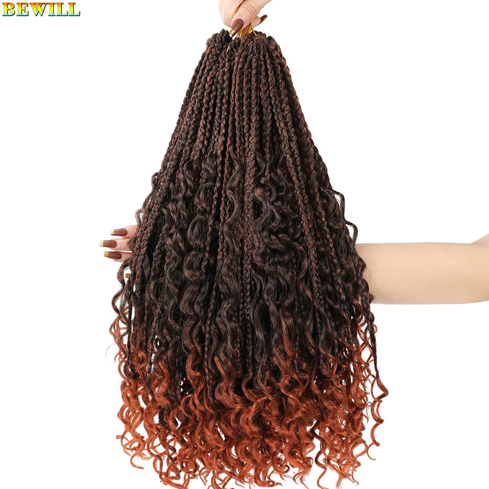 18" Long Boho Braids Extensions Goddess Box Braids Crochet Hair Black Purple Pink Synthetic Braiding Hair Bohemian Hippie Braids