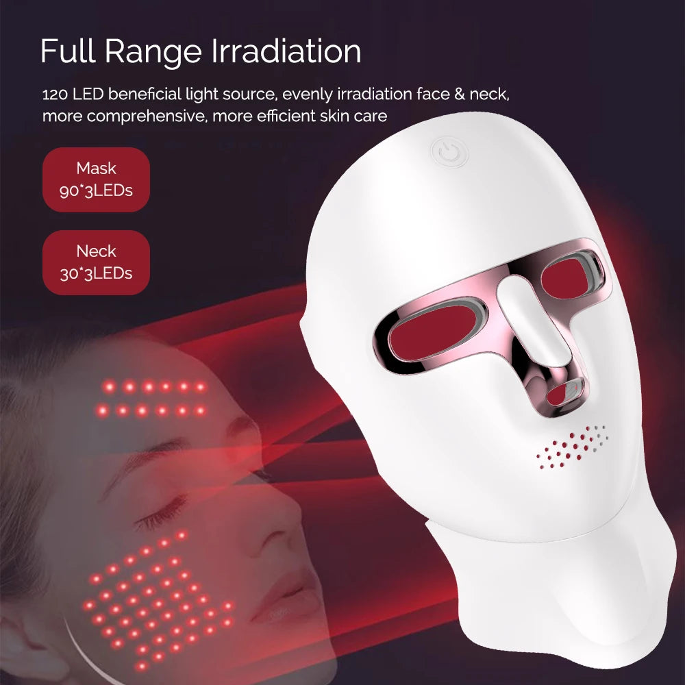 Mascarilla facial LED de 7 colores para rejuvenecimiento facial y de cuello con fotones, blanqueamiento, estiramiento, recargable, para el cuidado de la piel y el cuello, tratamiento de belleza