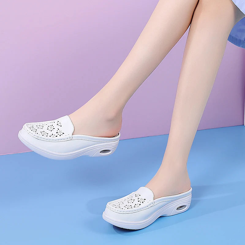 STRONGSHEN Women Half Slippers Slip-On Nursing Shoes Comfortable Sole Prevents Sliping Flat Supportive Medical Uniform Footwear