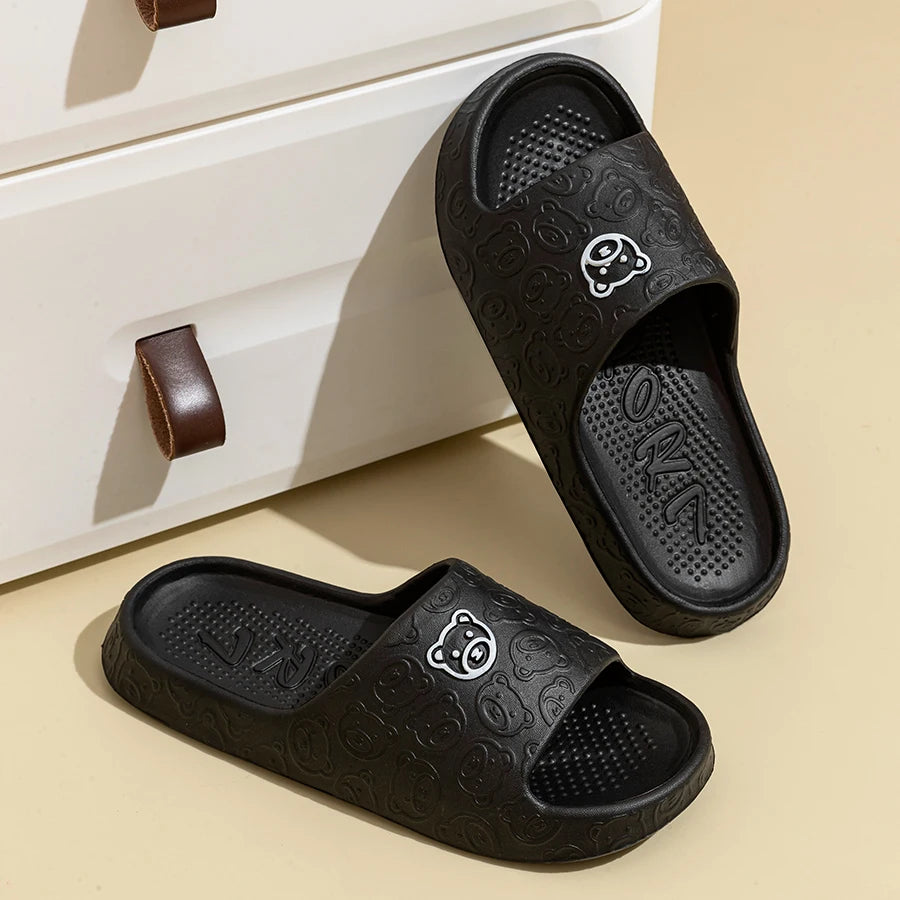 Verano Moda Hombre Zapatillas Estampado Osito Sandalias Interiores Baño Antideslizantes Suaves Mujer Dormitorio Zapatos Casuales Pareja