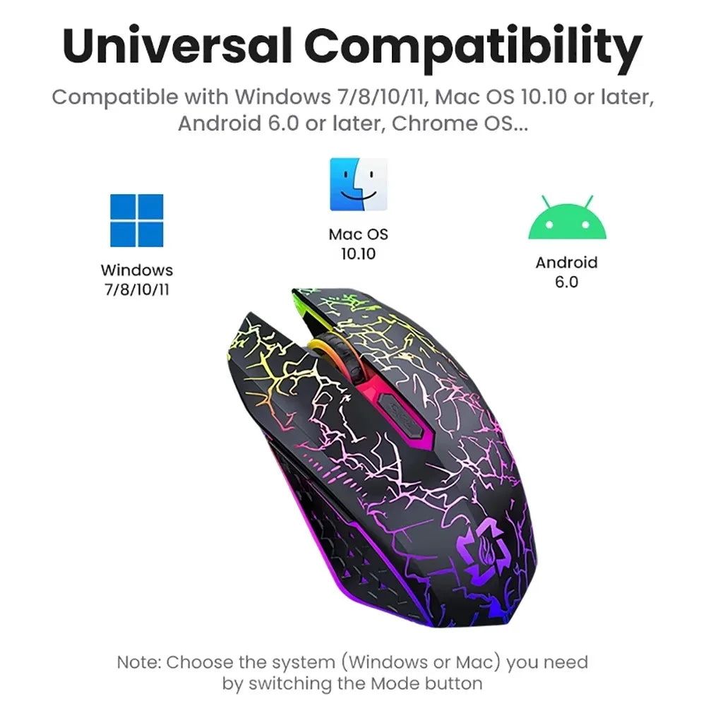 Ratón inalámbrico Bluetooth 5.2, ratón RGB para juegos, ratón silencioso, ratón recargable, ratón de 800-1200-1600 DPI, ratones para PC portátil Macbook