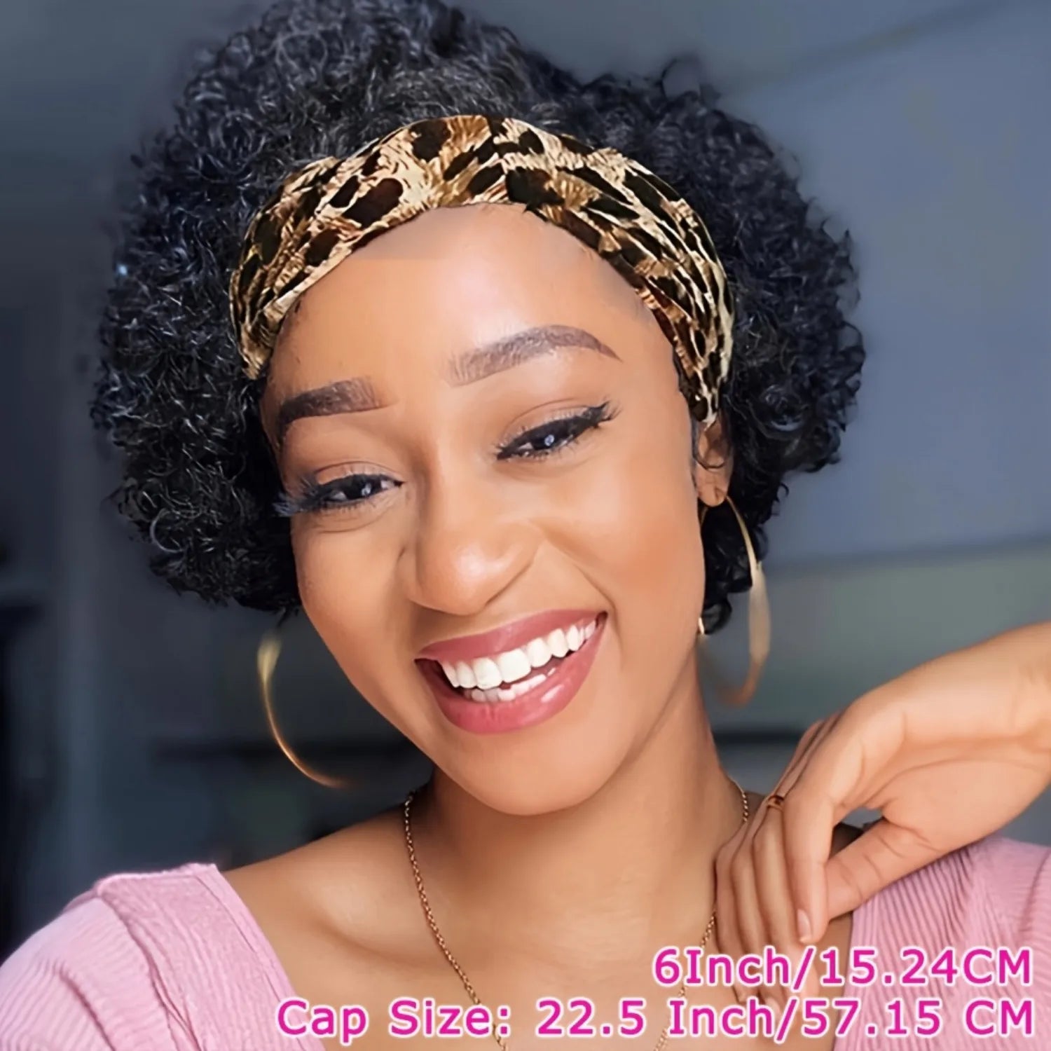 Stylish Pixie Cut Headband Wig for Women -headband wig Short Curly Human Hair, Natural Black, Full Machine Made Wig