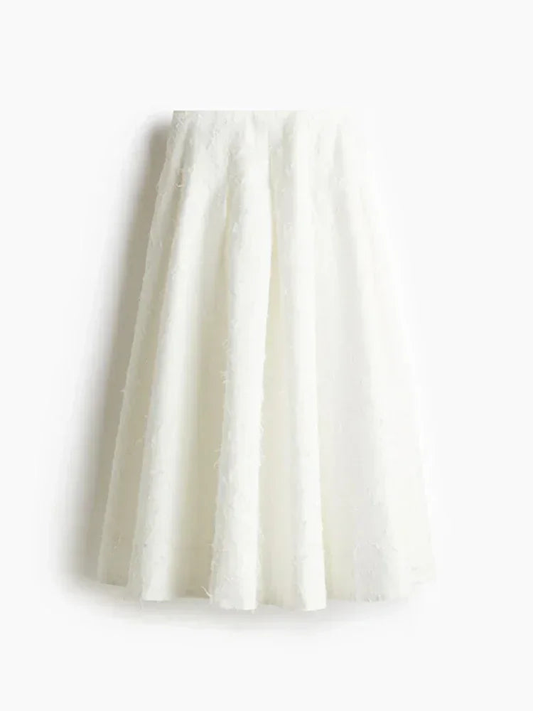 Conjunto de Falda Larga y Camisa con Borlas de Verano para Mujer Elegante Blanco Suelto Cintura Alta Plisada Maxi Faldas Trajes 2025 Ropa de Calle para Oficina