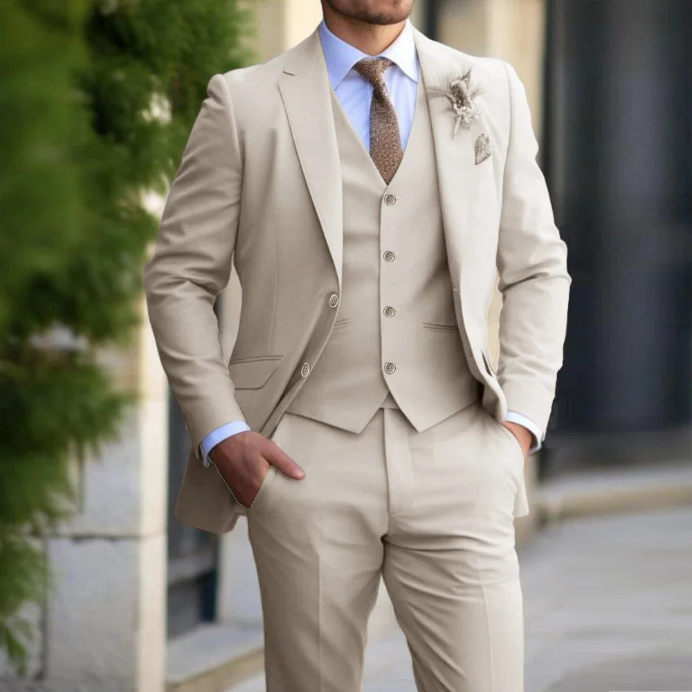 Traje Clásico para Hombre 3 Piezas de Moda Ajustado Blazer Chaleco Pantalones Conjunto Esmoquin Formal de Negocios para Boda Ropa Casual