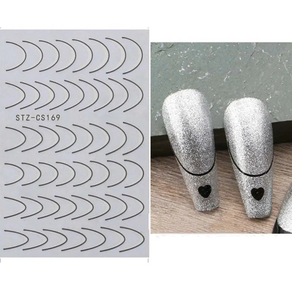 Folier Fransk Stil Neglekunst Sliders Geometrisk Mønster Striper Negleklistremerker Manikyr 3D Linjer Neglekunstdekorasjon