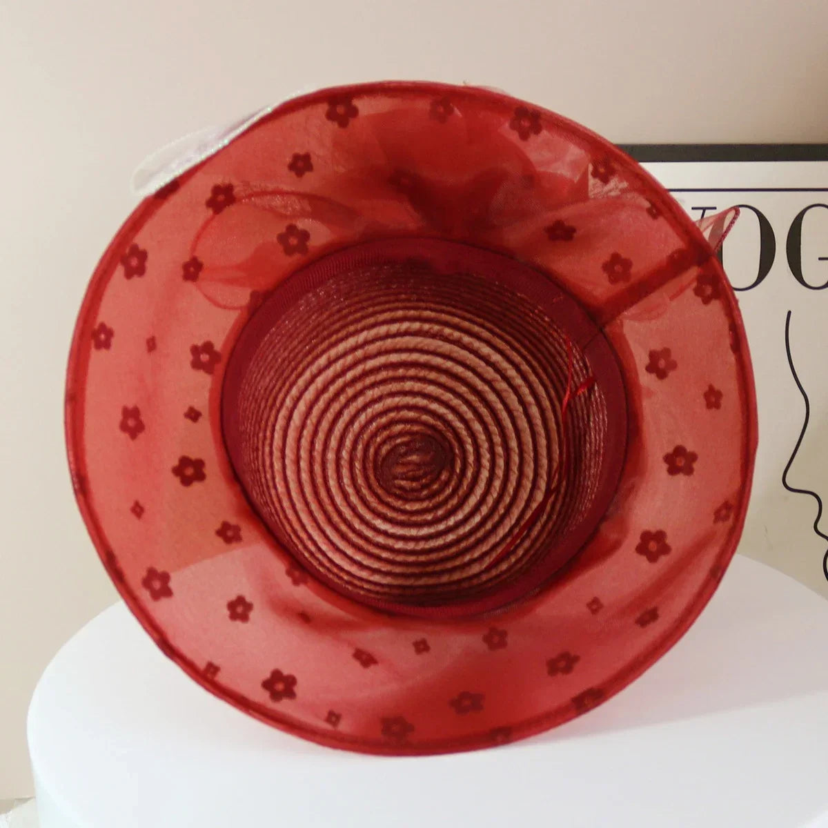 Sombrero de moda para mujer, elegante, de organza, con flor, ala ancha, para el sol, estilo retro, accesorio para fiesta o banquete, plegable para la playa
