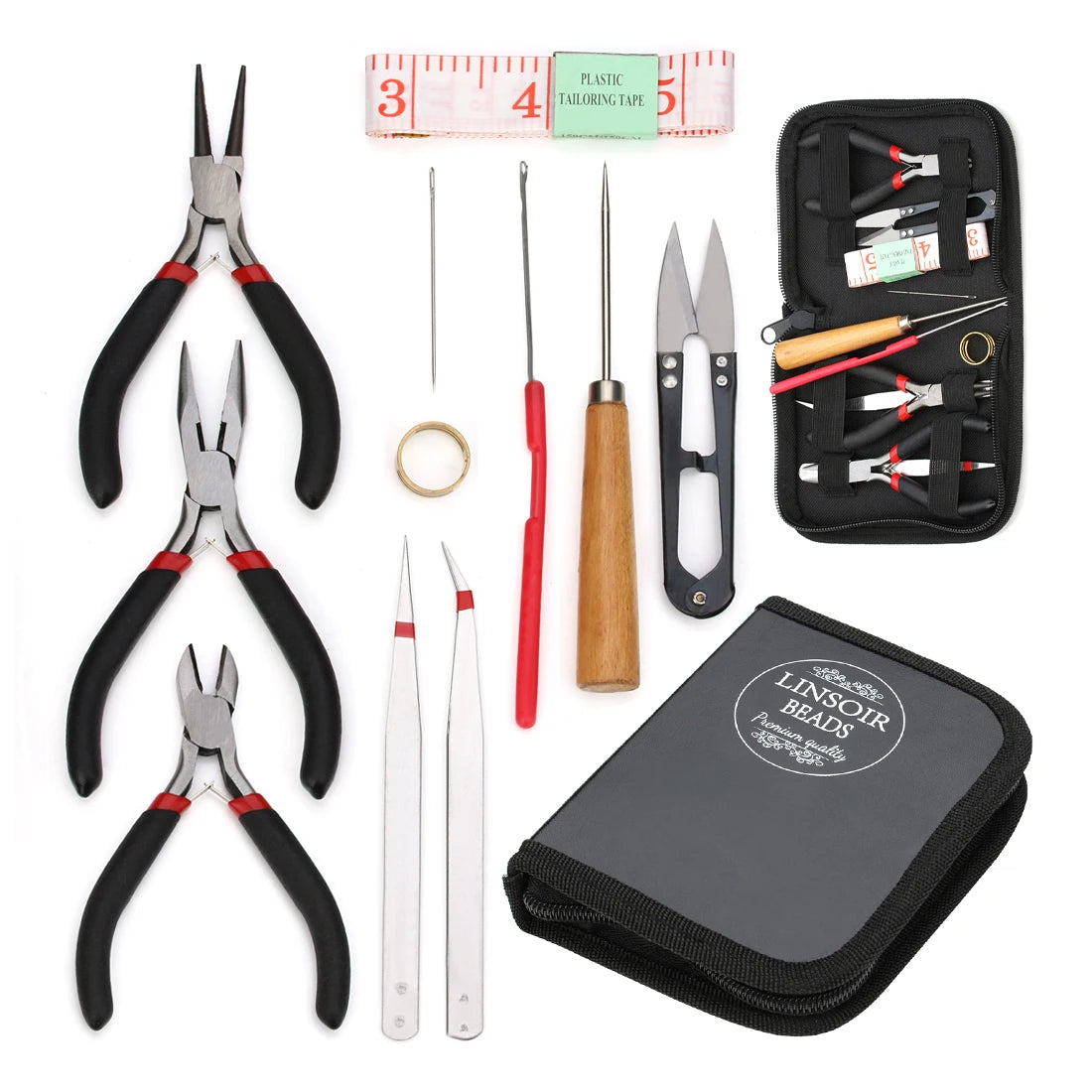 1 kit de suministros para hacer joyas con alicates para joyería, abridor de anillas, punzón, tijeras de hilo, manos de ayuda para reparación de joyas.