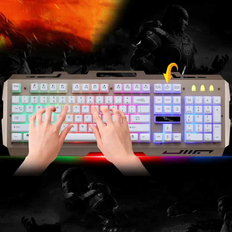 Teclado USB G700 Teclado para juegos con sensación mecánica y brillo metálico, personalidad empresarial, resistente al agua y soporte para teléfono móvil