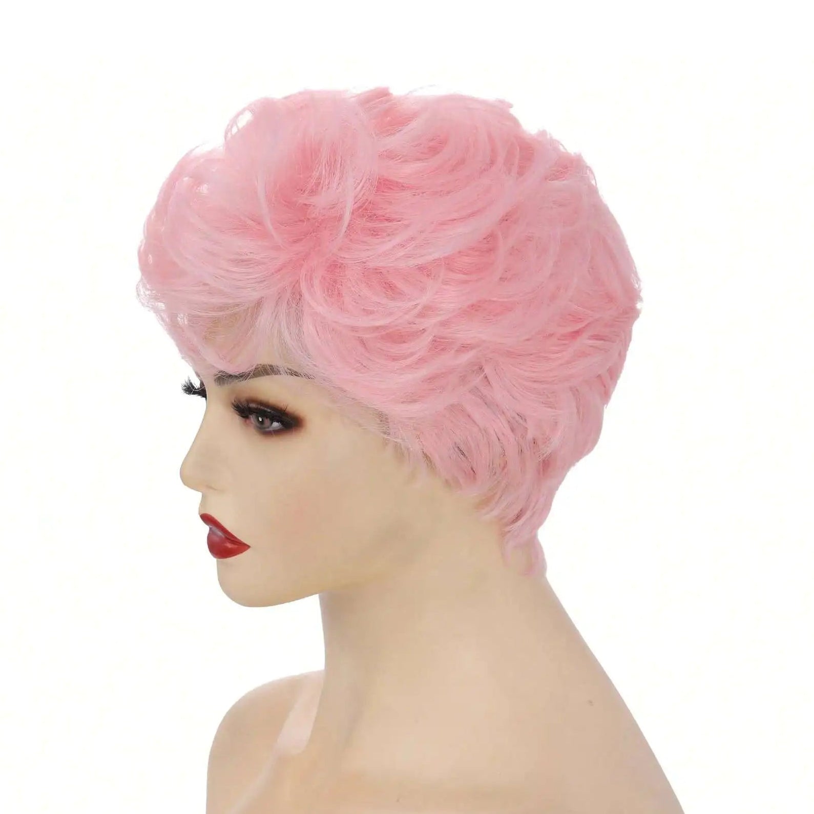 Perruque rose bouclée style pixie