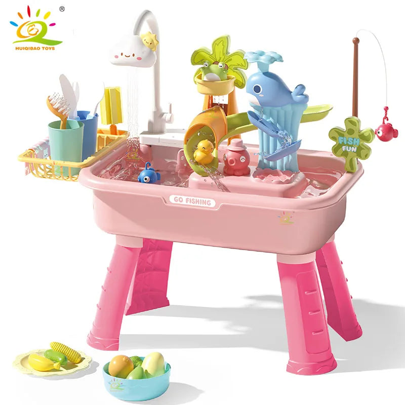 Juguetes de cocina eléctricos para niños, diversión con agua, lavabo, pesca, lavado de platos, juego de rol para el hogar, juguetes de educación temprana para bebés