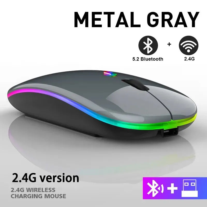 Ratón inalámbrico RGB recargable Bluetooth, ratón inalámbrico para ordenador, ratón para juegos ergonómico retroiluminado LED para portátil PC 3600DPI
