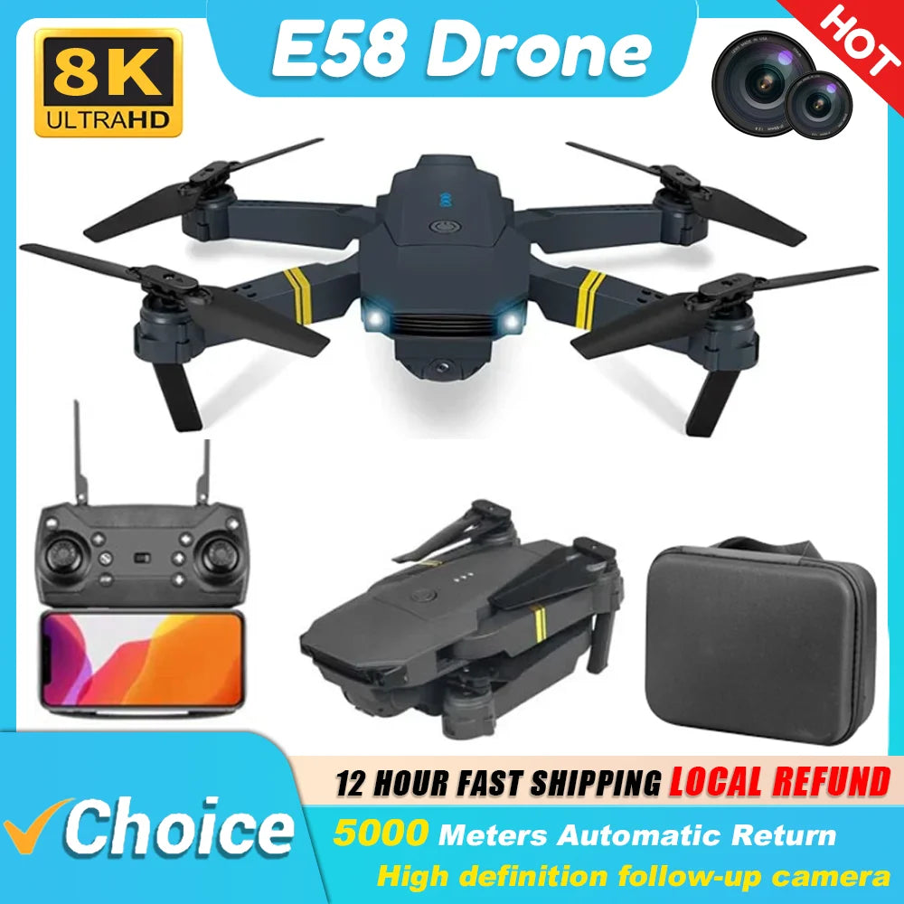 KBDFA – Mini drone E58 WiFi FPV, quadricoptère pliable avec batterie, caméra HD 1080P 4K, hélicoptère RC, jouets, cadeau