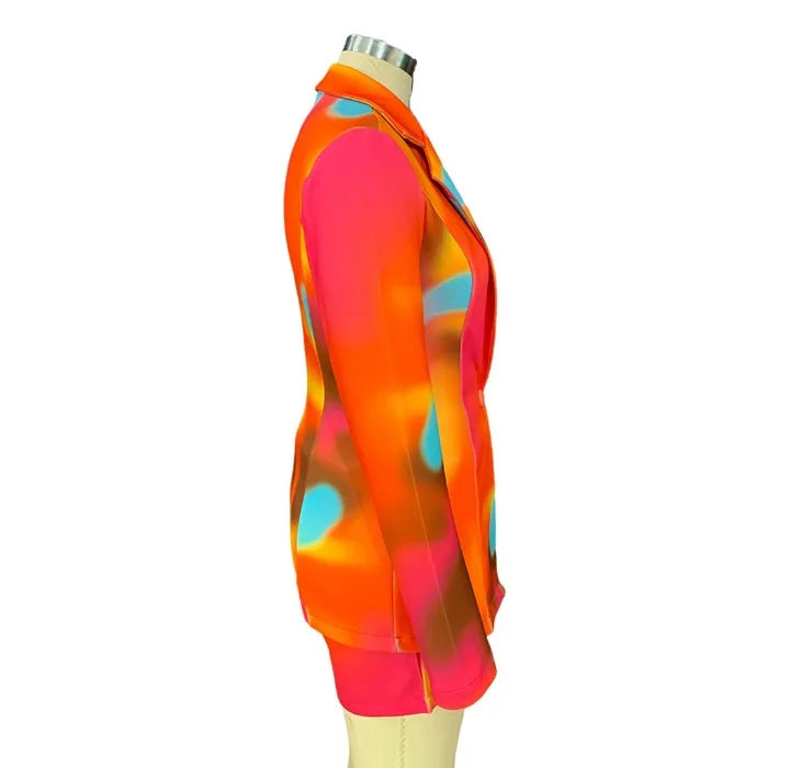 Conjunto de dos piezas de shorts para mujer, trajes de otoño e invierno, a la moda, estampado de leopardo, casual, blazer de manga larga y pantalones cortos
