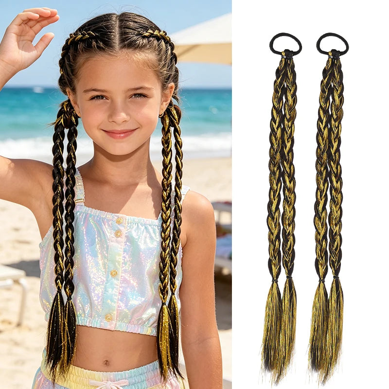 Trenza Postiza de Fibra Sintética con Mechas Láser de Moda para Niñas, Estilo Urbano, Uso Diario, Fiesta