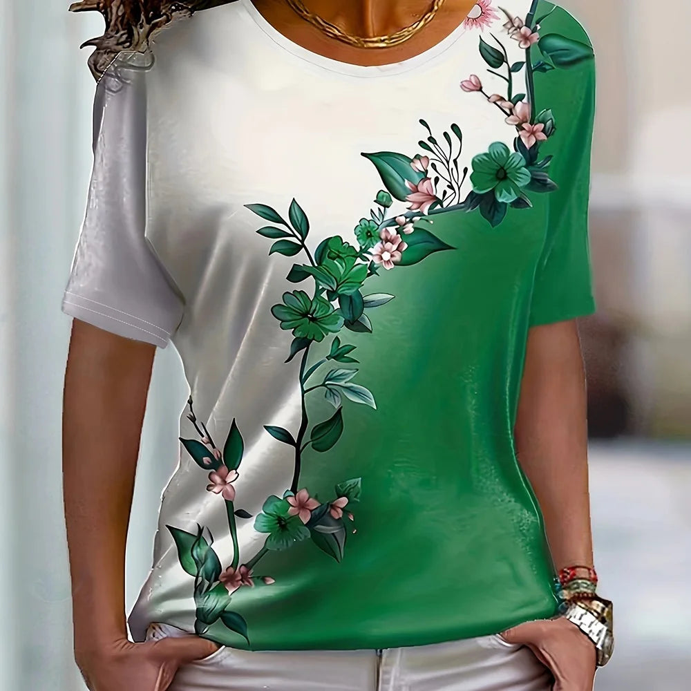 Camiseta floral con bloques de color – Estilo informal y veraniego