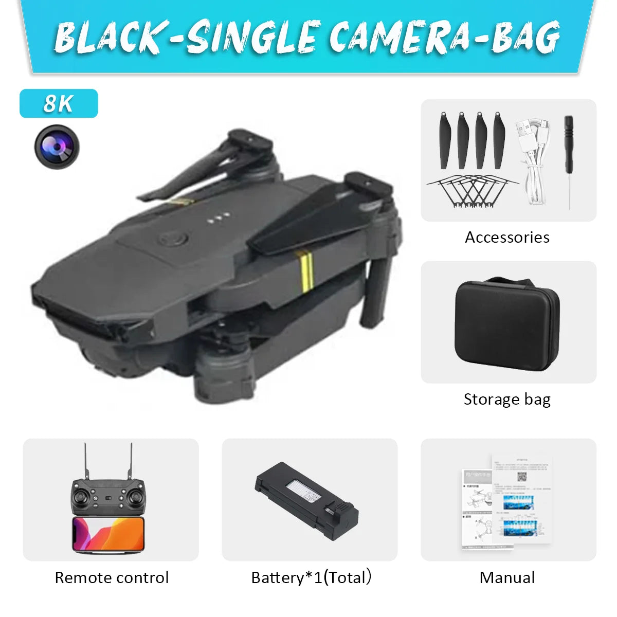 KBDFA – Mini drone E58 WiFi FPV, quadricoptère pliable avec batterie, caméra HD 1080P 4K, hélicoptère RC, jouets, cadeau
