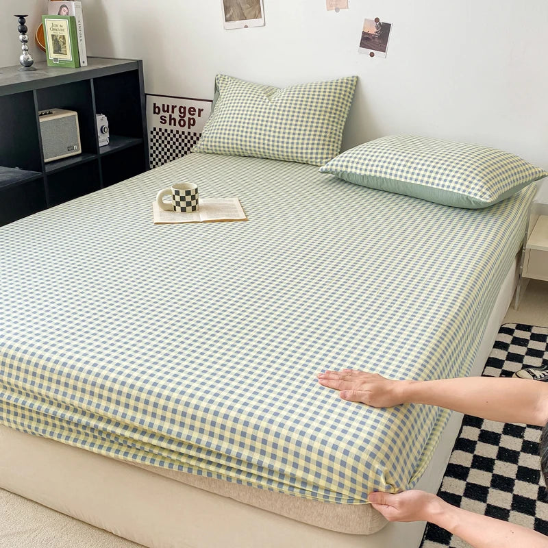 Sábana Ajustable Estilo Plaid, Funda de Cama Suave para la Piel, Sábana Elástica para Habitación de Niñas y Niños, Ropa de Cama para el Hogar (Sin Funda de Almohada)