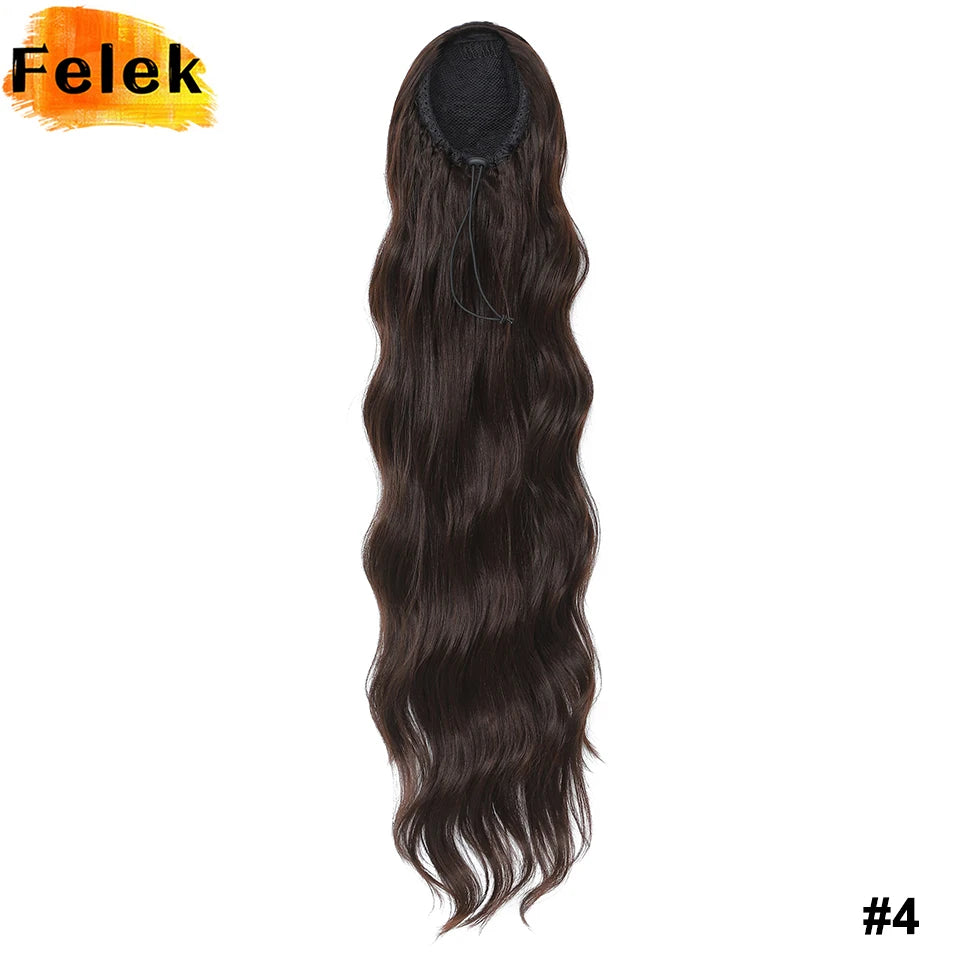Extensions de queue de cheval bouclée à cordon de serrage de 28 pouces, postiche synthétique à clipser pour femmes noires, longues perruques ondulées pour filles afro