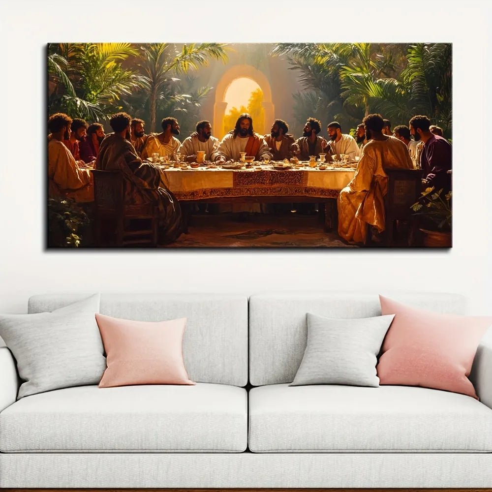 Tableau sur toile La Cène – Superbe édition noire, cadre haut de gamme et impression de haute qualité