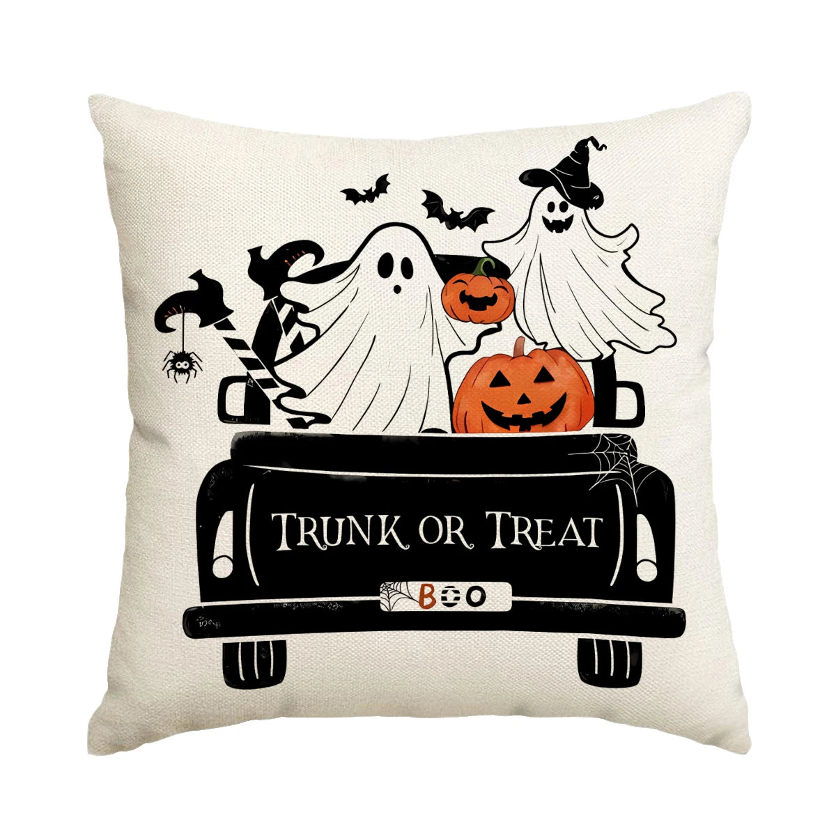 1 ud./4 Uds. Funda de almohada decorativa de Halloween, funda de cojín de truco o trato, fantasma, cabeza de calabaza, funda de cojín de sofá con decoración de murciélago