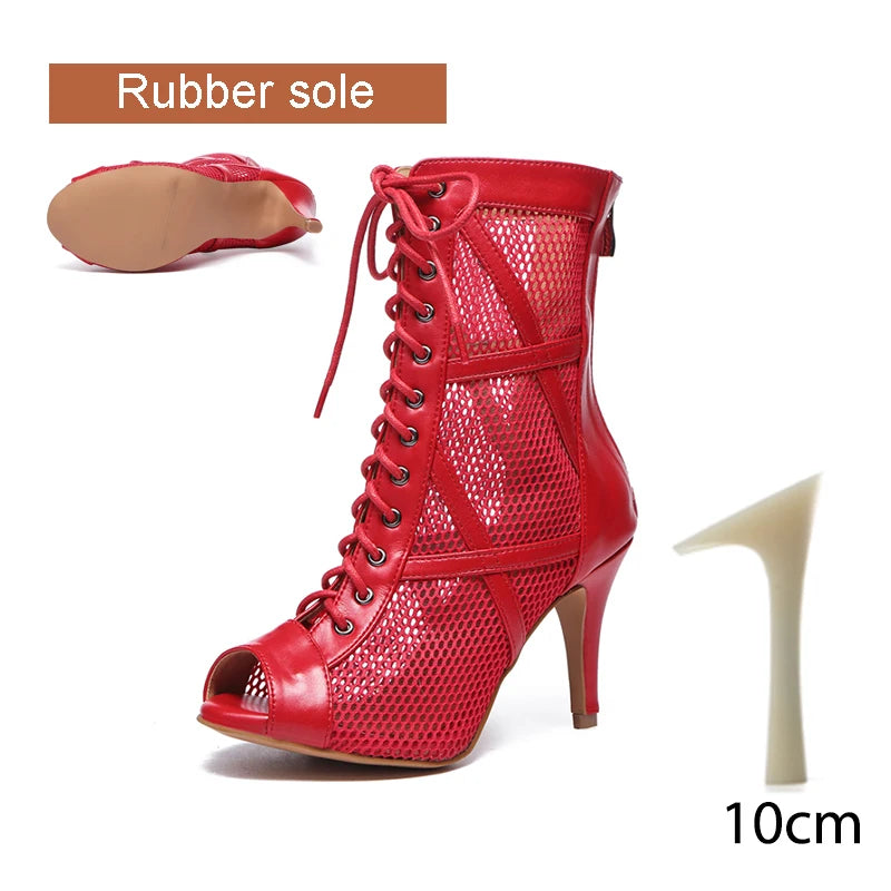 DKZSYIM Zapatos de baile latino para mujer, color rojo y negro, zapatos de jazz de salón de baile, tacones de 5-11 cm para mujer y hombre, para salsa y tango