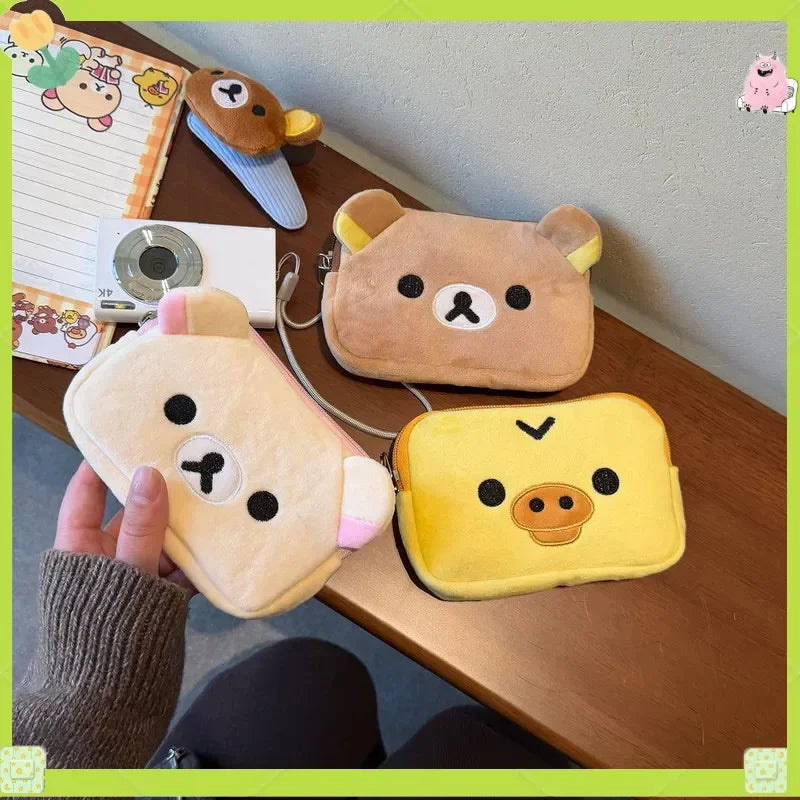 Kawaii Rilakkuma Multi Case Kiiroitori Korilakkuma Bear Coin Purse Wallet Cosmetic Makeup Bags Organizer Storage Bag Cute Gifts