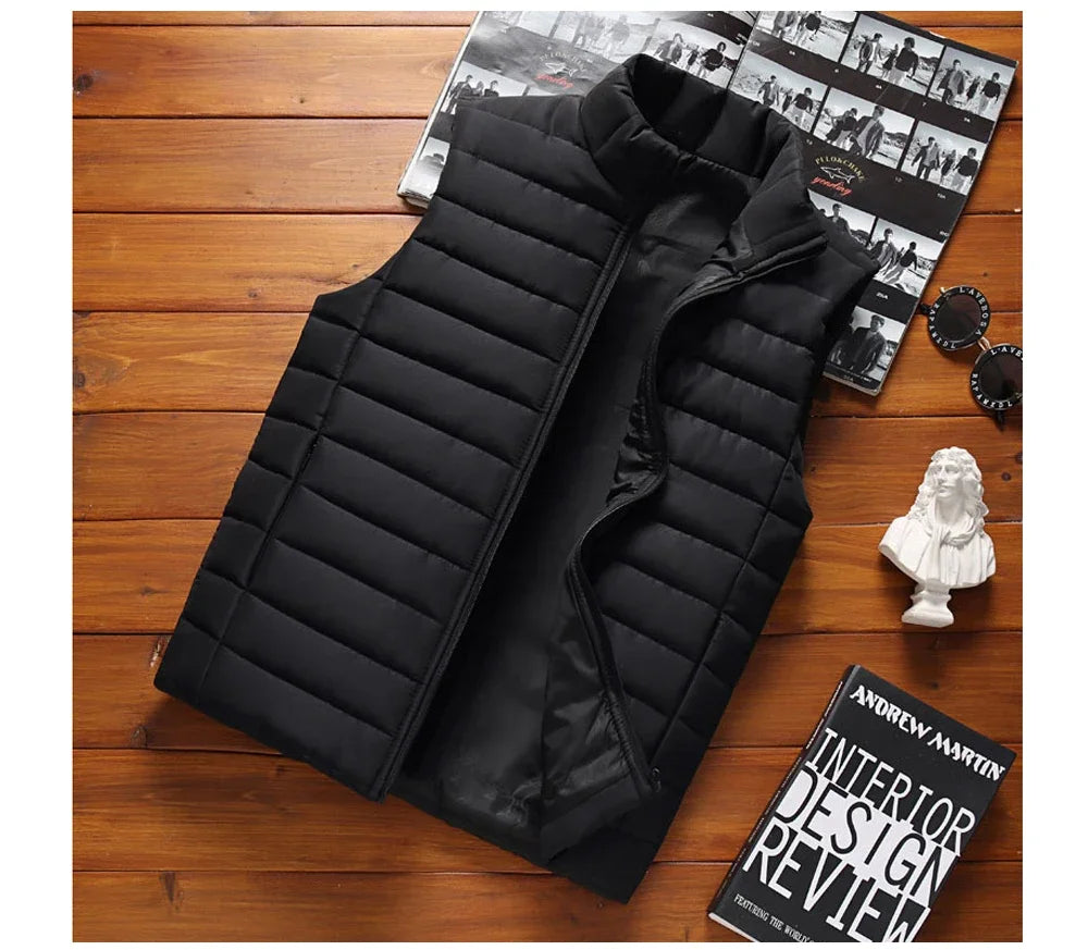 Chalecos sin mangas para hombre, moda de invierno, chalecos de algodón acolchados para hombre, abrigos, chalecos cálidos con cuello alto para hombre, ropa 5XL