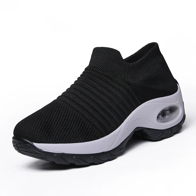 Zapatillas deportivas de mujer, moda de verano, color negro, informales, de malla transpirable, ligeras, con cámara de aire, antideslizantes, para correr