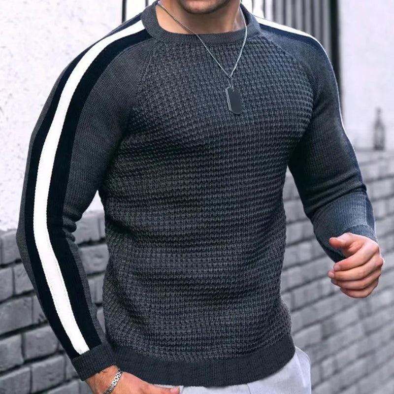 Suéter de punto informal de moda para hombre, de manga larga, cuello redondo, suéter de punto, jersey para hombre, ropa de hombre