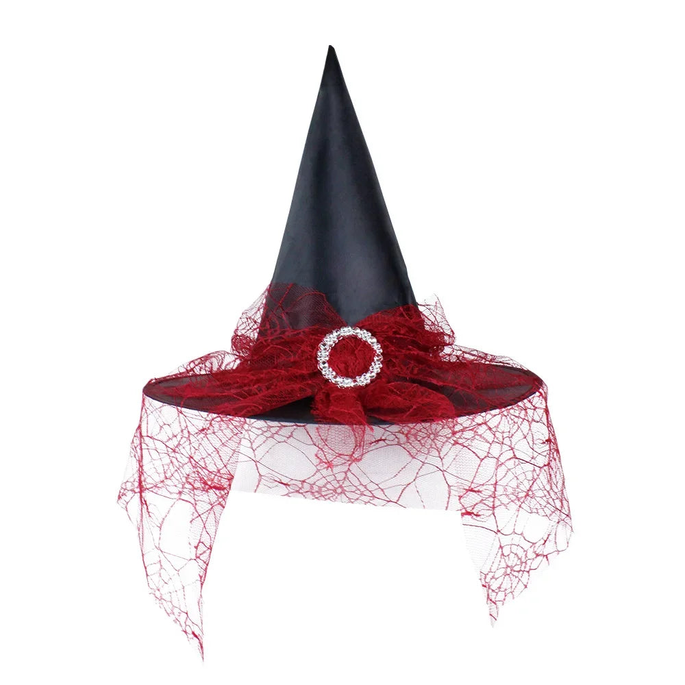 Halloween Cosplay New Pleated Witch Hat Party Witch High Hat Black Oxford Cloth Witch Costume Makeup Props In Multiple Colors