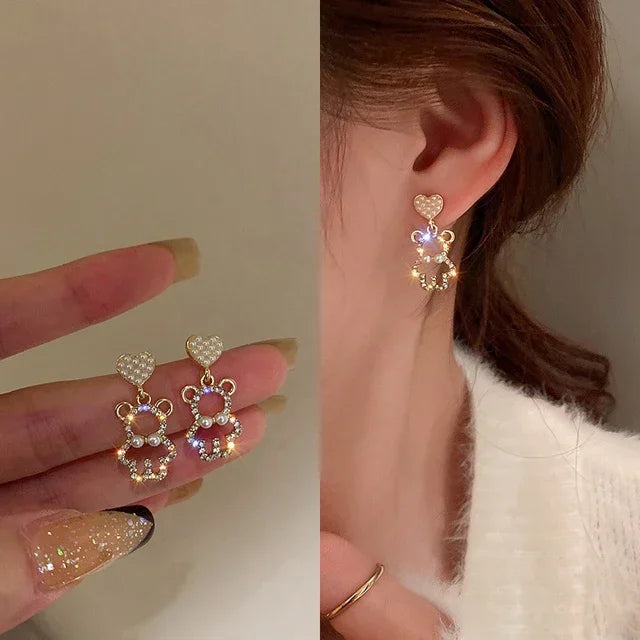 Pendientes colgantes de oso de gominola de acrílico bonitos para mujer, pendientes de aro de oso arcoíris CZ, joyería dulce de niña, moda coreana 2022