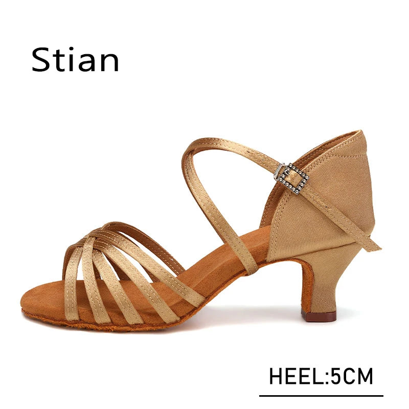 Chaussures de danse latine pour femmes SWDZM, talons hauts, tango, soirée dansante, sandales de salsa en satin pour filles, chaussures de bal de salon