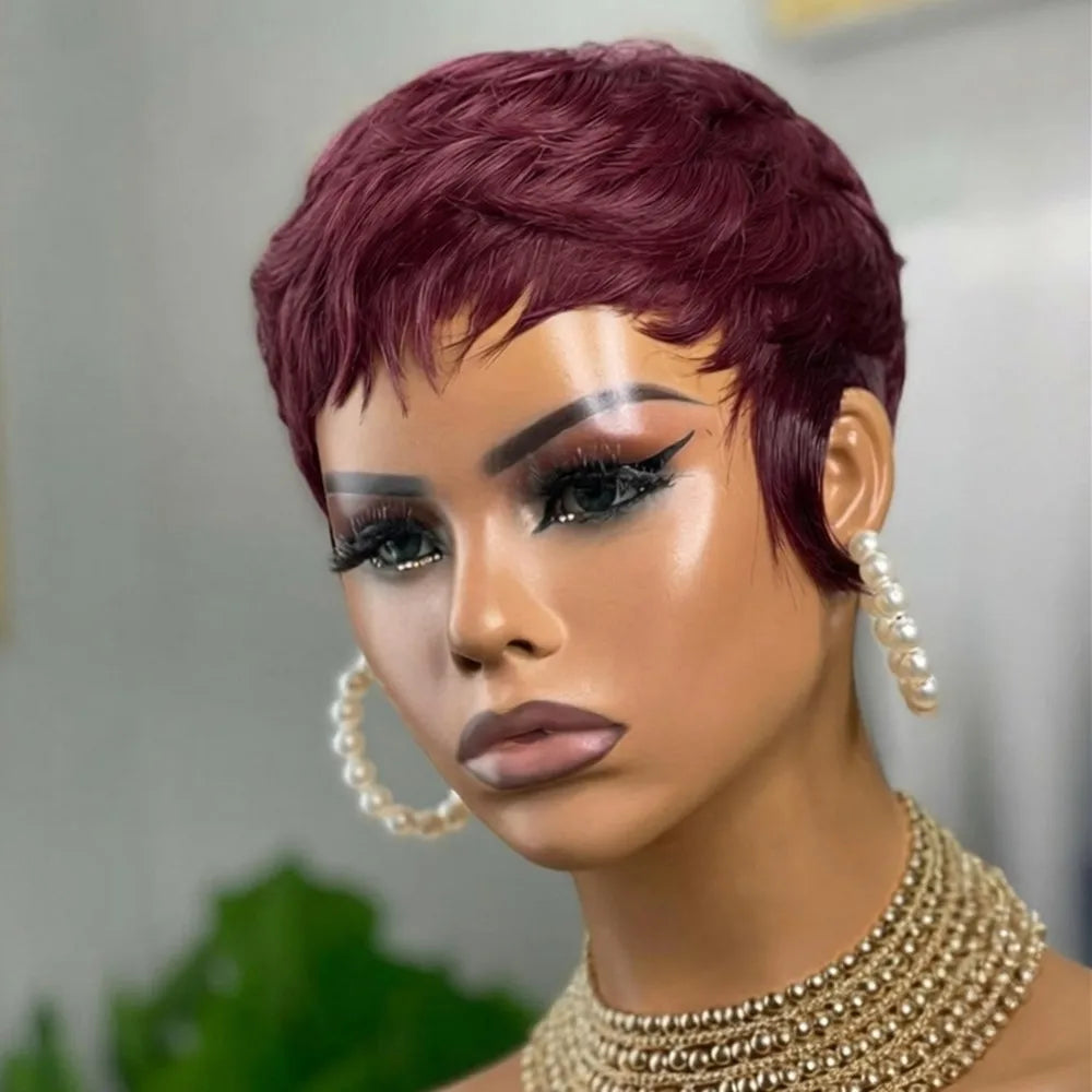Burgunder Pixie Parykk