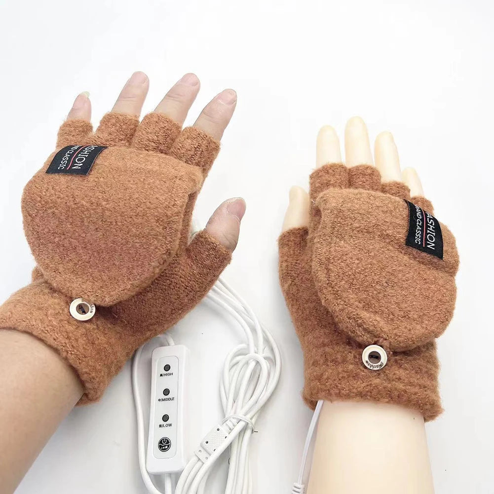 Guantes USB eléctricos de medio dedo, unisex, alimentados por USB, térmicos, de medio dedo para interiores y exteriores