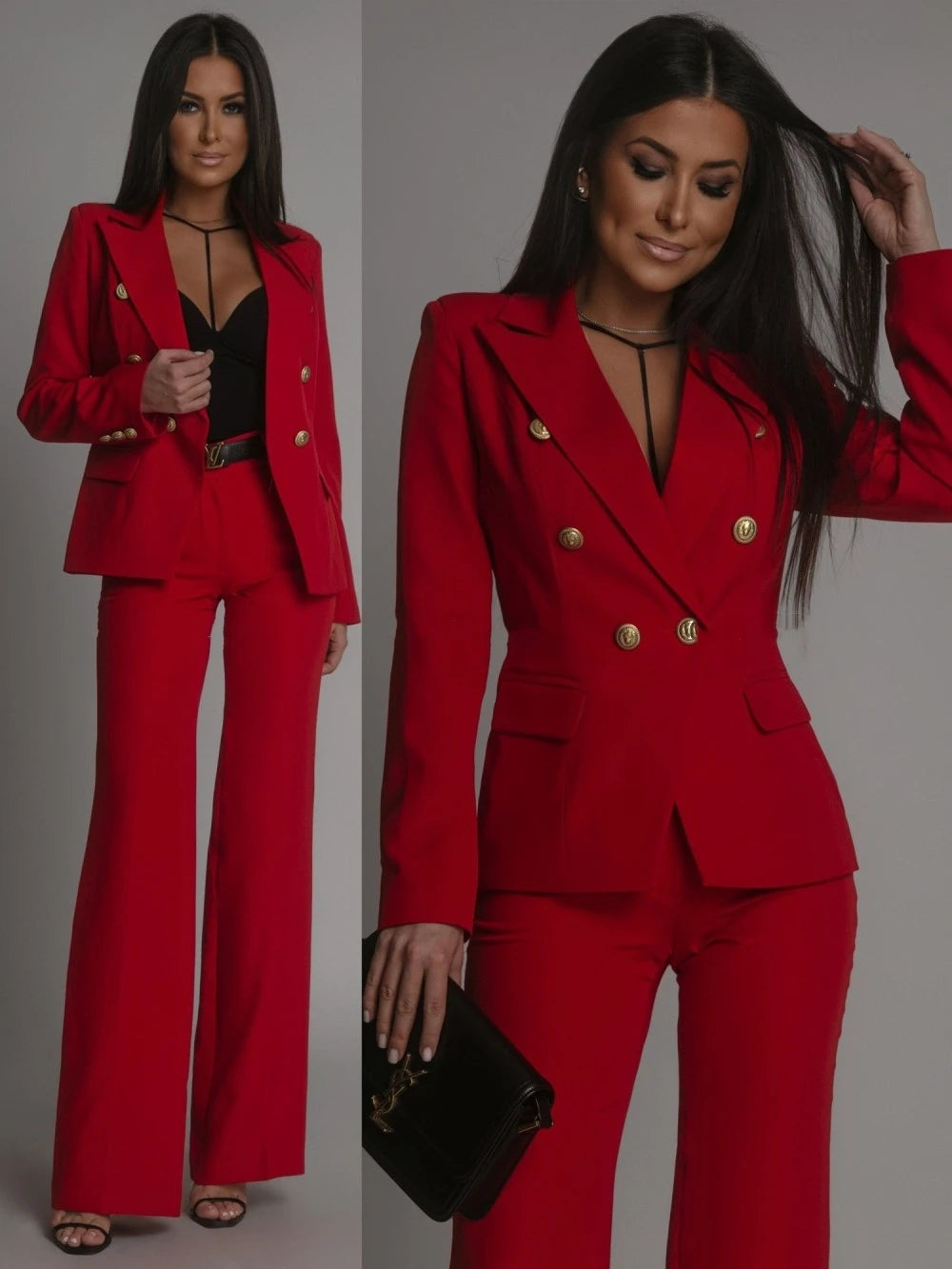 Hot salg 2-delte buksedresser for kvinner Cropped Blazerjakker og høylivede rette benbukser Sett med uformelle forretningsantrekk