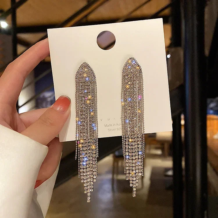 Pendientes de tuerca cuadrados de circonita azul de color plateado con borla larga para mujer, elegantes, delicados y encantadores, regalo premium para boda