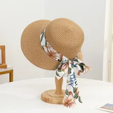 Sombrero de sol de verano estilo bohemio para mujer, protección solar, gorra de pescador de paja de playa, visera de encaje con lazo grande a la moda